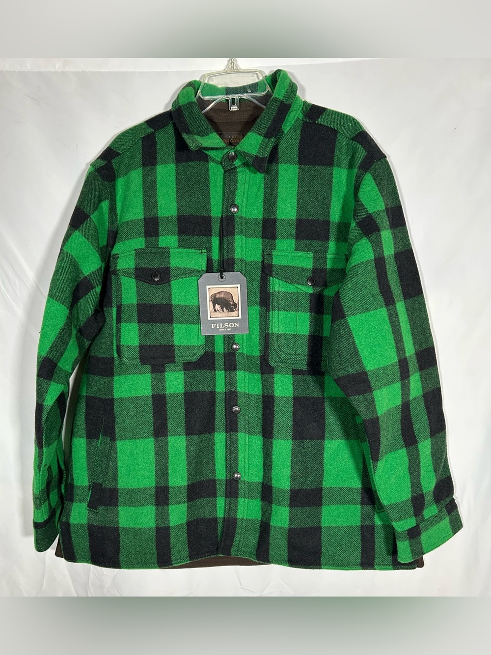NWT FILSON ACID PLAID GREEN LINED MACKINAW WOOL OUTDOOR JAC SHIRT MENS LARGE